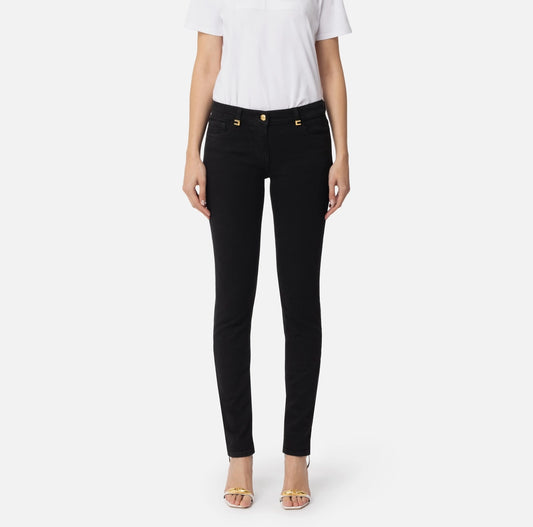 ELISABETTA FRANCHI Jeans in cotone tinto con dettagli logo